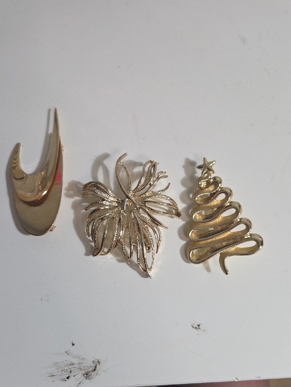 Gold Tone Women's Brooch - Floral and Tree Set
